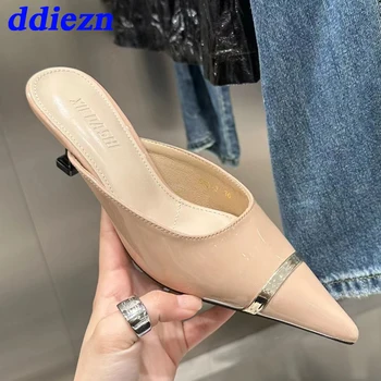 2023 Moda De Metal A Subliniat Deget De La Picior Doamnelor Pantofi Pompe Femei Elegante Pantofi Cu Tocuri De Alunecare Pe Sandale Cu Toc Slide-Uri De Sex Feminin Catâri