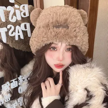 Urechi urs de Pluș Ursuleți cu Pălărie de Iarnă Drăguț Cald Îngroșat Capac Tricotate Versiunea coreeană Dulce Versatil de Protecție pentru Urechi Pălării pentru Femei