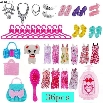 36items/set 1/6 Păpuși, Accesorii Pentru Papusa Barbie Rochie de Costume de Haine, Pantofi casă de Păpuși Decor Coroana Geanta Valiza in Miniatura