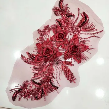 10Pieces 3D cu Margele Dantelă Aplicatiile de Paiete Flori Dantelă Tesatura Pentru rochii de Mireasa Dantela Tesatura Rochie