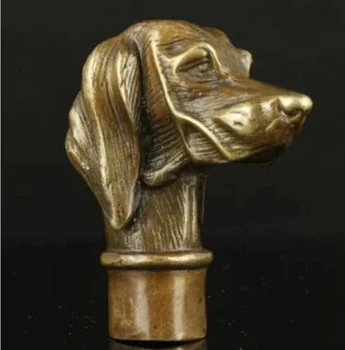 Pur Cupru Alama vechi Bunicul Bun Noroc de Colectie Vechi Manopera Sculptură Vie Câine Statui de Trestie de Cap Stick de Mers pe jos