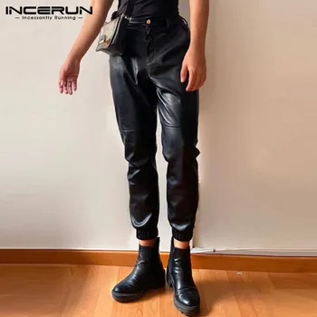 Stil American New Bărbați Pantaloni Solid All-meci PU Tesatura Pantaloni Casual Streetwear de sex Masculin de Vânzare Fierbinte Pantaloni Lungi S-5XL INCERUN 2023