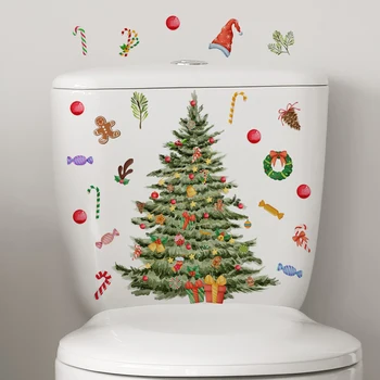 Pomul De Crăciun Om De Zăpadă Autocolant De Perete Baie, Toaletă Decor Mural Decalcomanii De Crăciun Toaletă Autocolante Decor Acasă Tapet