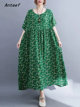Anteef maneci scurte supradimensionat din bumbac vintage florale nou în rochii pentru femei casual vrac rochie lunga de vara elegante haine 2023