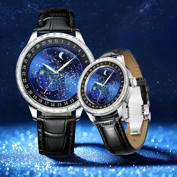 JINLERY Bărbați Ceasuri de Lux automatic Ceas Mecanic Cerul Înstelat Model de Design de Moda Ceas de Diamant Colorate Ceas de mână