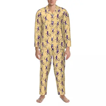 Maimuță Sleepwear Toamna Animal Silueta Liber Supradimensionate Set Pijama Barbati Maneca Lunga Drăguț Model De Somn Îmbrăcăminte De Noapte