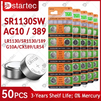 50PCS AG10 LR1130 Baterii de Ceas, Premium Alcaline 1.55 V SR1130SW LR1130W G10A Buton Baterie pentru Dispozitive Electronice Jucarii