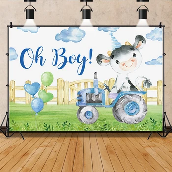 Oh Boy Baby shower Fondul Photocall Nou-născut Desene animate Acuarelă Animalelor de Fermă cu Iarbă Ziua de Fundal pentru Fotografie Prop