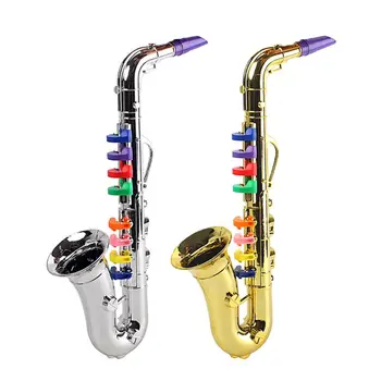 Saxofon, Trompetă de Jucărie Jucărie de Învățământ Instrument Finisaj Argintiu cu Tastele de Culoare