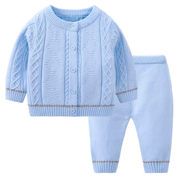 2Piece 2024 Copilul Fată Băiat Haine de Toamna-coreean Casual Solid Knit Cardigan Strat+Pantaloni Copii Pulover Nou-născut Seturi de Îmbrăcăminte BC166