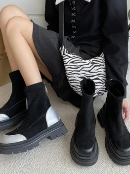 Doamna Cizme Cizme-Femei Pantofi De Toamnă Zip Spate Rotund Toe Încălțăminte De Iarnă Cu Fermoar Negru 2023 Glezna Cauciuc Cu Toc Lolita Rock Basi