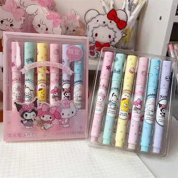 Sanrio Marker Marker Kuromi Melodia Hello Kitty 12/24buc Kawaii Papetărie Elevi Colorate Pix Multifunctional Pixuri
