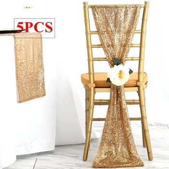Culoare de aur 30x275cm Sequin Chiavari Scaun Eșarfă Cravată Arc Scaun Formatie Pentru Nunta Eveniment Decor Petrecere