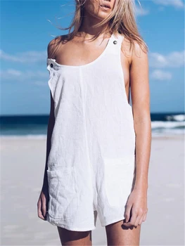Noua Moda pentru Femei de Vară de Culoare Solidă Playsuits fără Mâneci Butoane Curele Salopete Fashion Casual Scurt Romper Clubwear S-3XL