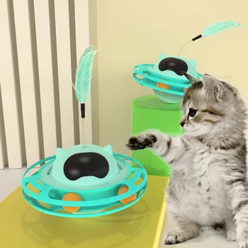 Nou animal de Companie de Jucării Interactive Jucării Pisica Butucii de Jucărie cu Pene pentru Pisica KittenTurntable Cerc Tunel de Cale Jucării Pisica Jucarii Educative