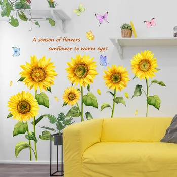 Floarea soarelui si Fluture Decalcomanii de Perete pentru Camera de zi Background - Auto-Adezive Decorative de Perete de Arta