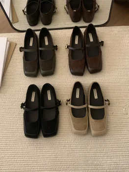Toate-Meci de Deget de la picior Pătrat coreean Pantofi de Toamnă Moale Casual Femei Adidași Superficial Gura Rochie Apartamente Femei 2023 Toamna Noua PU Cauciuc Fas