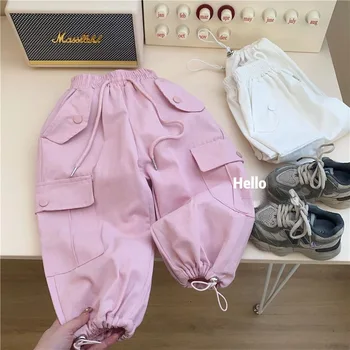 Copii Îmbrăcăminte De Tip Boutique, Fete Pantaloni Culoare Solidă Talie Elastic Moda Vrac Casual Stil Simplu De Bumbac Marfă Centura Simpe Coreeană