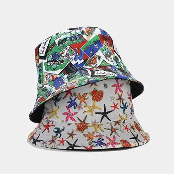2023 Din Bumbac Panama Pălărie Găleată Femei Barbati Florale Scrisoare De Imprimare Hiphop Pescar Pălării De Plajă De Vară De Călătorie Drumeții Soare Bob Capac