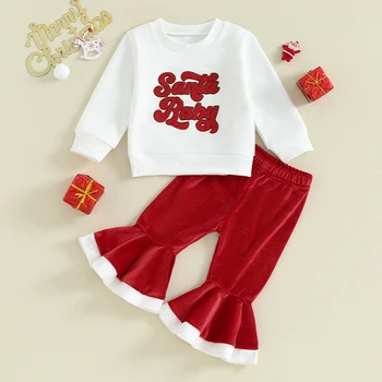 2023-10-05 Lioraitiin Copilul Fetita Haine Tinutele De Crăciun Maneca Lunga Scrisoare De Imprimare Tricou + Catifea Flare Pantaloni Set