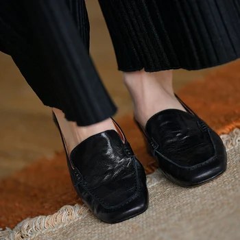 Slip-On Lady Pompe Real Din Piele Femei Pantofi Deget De La Picior Pătrat Încălțăminte De Primăvară Piele De Oaie Med Toc De Zi Cu Zi Mocasini Rochie De Bal Cariera Pantofi