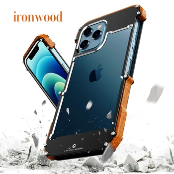 R-DOAR de Caz Pentru iPhone 12 Mini-12 Pro Max de Telefon Capacul din Aluminiu, Lemn Natural, Metal Bara de protecție Caz Pentru iPhone Pro 12