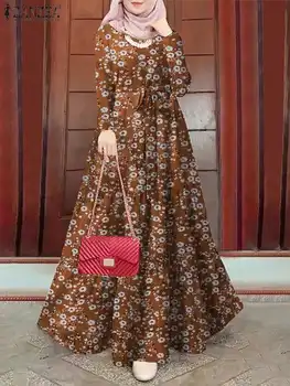 ZANZEA Femei de Primăvară Rochii Maxi Moda cu Maneci Lungi Florale Imprimate Rochie Musulman Abaya Dubai Hijab Vestidos Halat Turcia Caftan