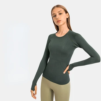 Slim Fit fără Sudură Yoga Maneca Lunga Tricouri Femei Echipajul Gât Sport T-shirt-uri cu Degetul Gaura de Funcționare Sală de Sus Purta Toamna