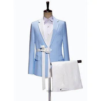 Personalizate de Moda Albastru costume de nunta Pentru bărbați Formale gazdă cantareata etapă performan Mirele Petrecere Bal Om Sacou costum homme 턱시도