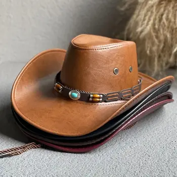 Pălărie Pălărie Cowgirl Hiking Pentru Barbati Pentru Femei Sombrero Hombre Faux din Piele de Călătorie Găleată cu capac Pălărie de Cowboy pentru Femei Capac Pălărie de Pescar