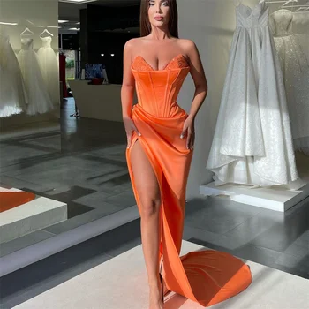 Sexy portocaliu rochie de Seara sequin Arabia Saudită fantă sirena celebritate rochie de petrecere вечернее платье в пол
