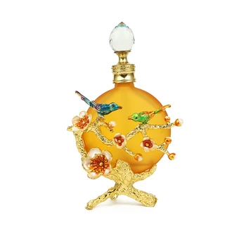 Vintage Sticla de Parfum 30ML/1oz Galben de Sticlă 3D Email Păsări, Flori, Ramură Model Cristal Capac Curtea Europeană Chinez Batran