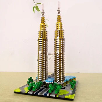 Model 3D DIY Diamant Blocuri Caramizi de constructie Kuala Lumpur Petronas Twin Towers Lume Copac Arhitectura Jucărie pentru Copii