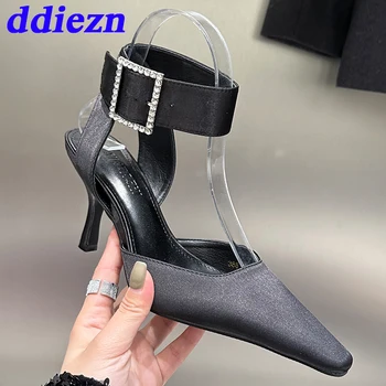 Moda De Mătase, Pantofi Cu Toc Inalt Pentru Femei 2023 Designer De Lux Glezna Folie Cu Strasuri Doamnelor Pompe De Pantofi Pentru Femeie Sandale Cu Toc