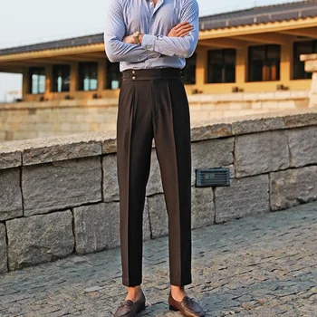 Alb de Agrement Direct Înaltă Talie Pantaloni pentru Bărbați Versatil Office Pantaloni de Moda de Afaceri Italian Paris Butonul de Pantaloni de Moda