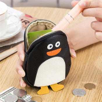 Piele Femei Drăguț Pinguin Portofel Nou Creative Compartiment Poseta de Monede Mini Sac de Ambreiaj Geantă de mână de Mici de Bani Geanta pentru Femei